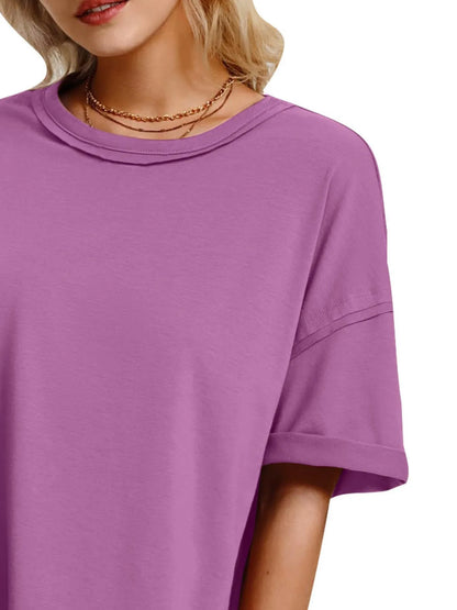 Full Size Oversized Drop Shoulder Side Slit T-Shirt Plus Size