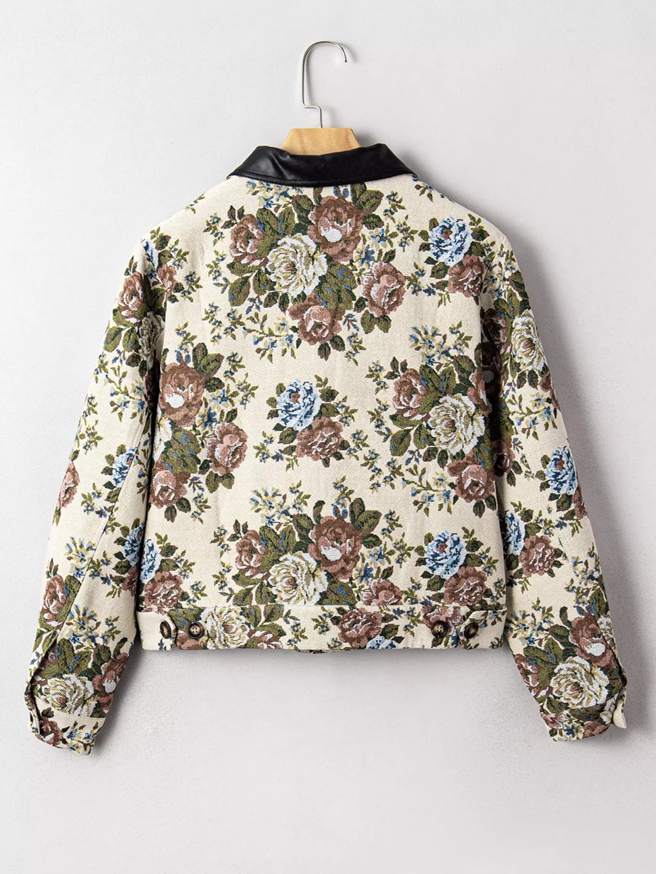 Floral Print Zip Up Contrast Collared Jacket
