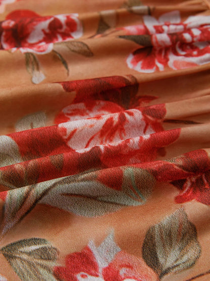 Floral Print Half Button Flounce Sleeve Ruffle Mini Dress