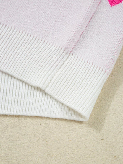 Multicolour Heart Pattern Dropped Shoulder Sweater