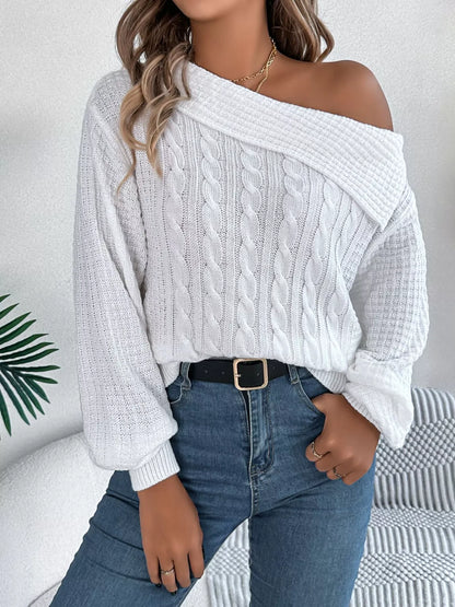 Off-Shoulder Cable Knit Sweater