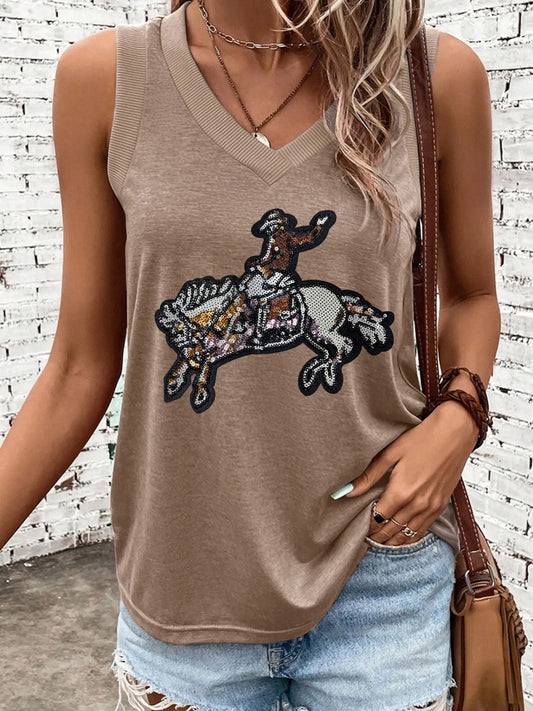 Sequin V-Neck Tank Mocha
