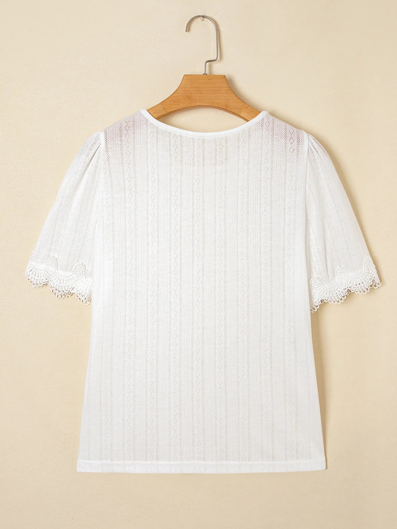 Scalloped Lace Trim Jacquard Textured T Shirt