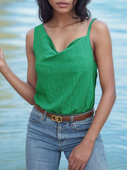 Perfee Textured Asymmetrical Neck Bodysuit Green