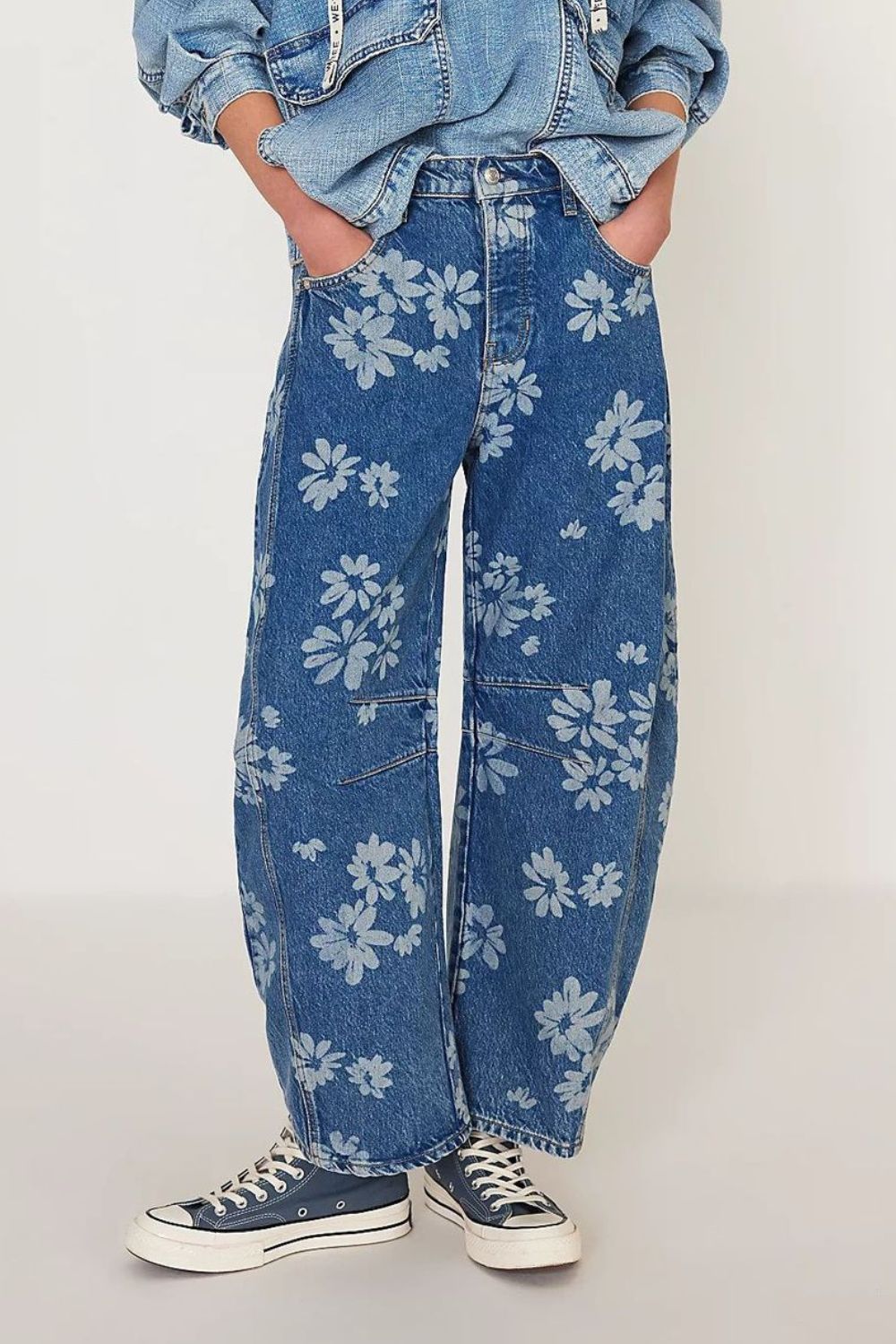 Flower Print Wide Leg Jeans Medium