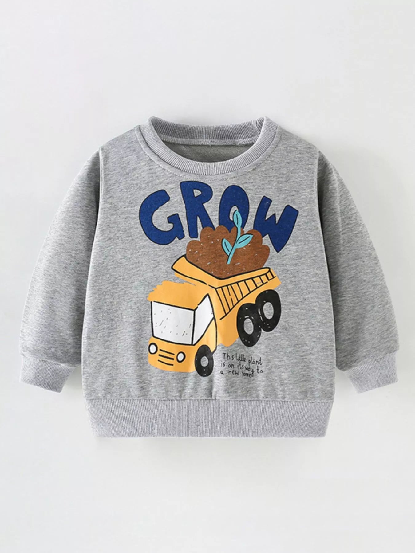 Children's Cartoon Truck Crew Neck Sweatshirt Gray