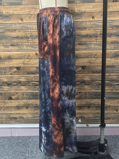 Full Size Tie-Dye Wide Leg Casual Pants Plus Size