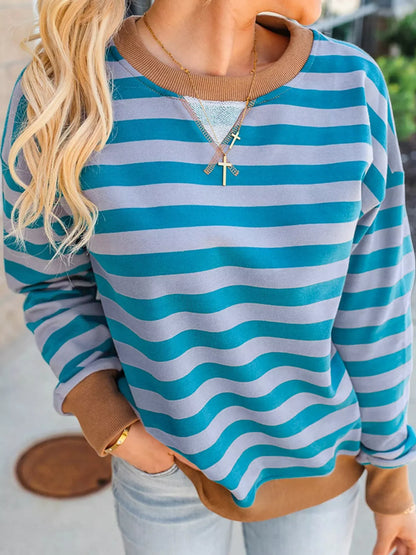Striped Round Neck Casual Sweatshirt