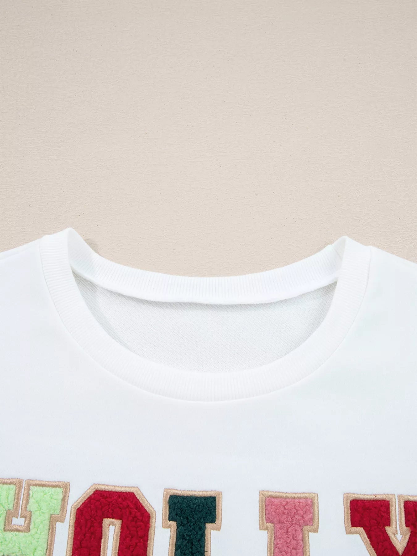 HOLLY JOLLY Embroidered Round Neck Sweatshirt