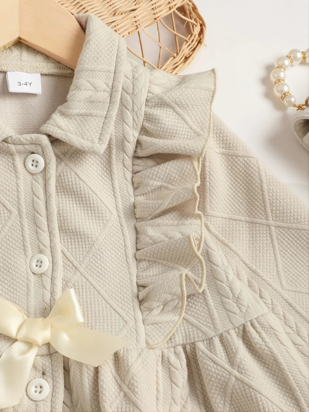 Children's Ruffled Bow Collared Neck Dress