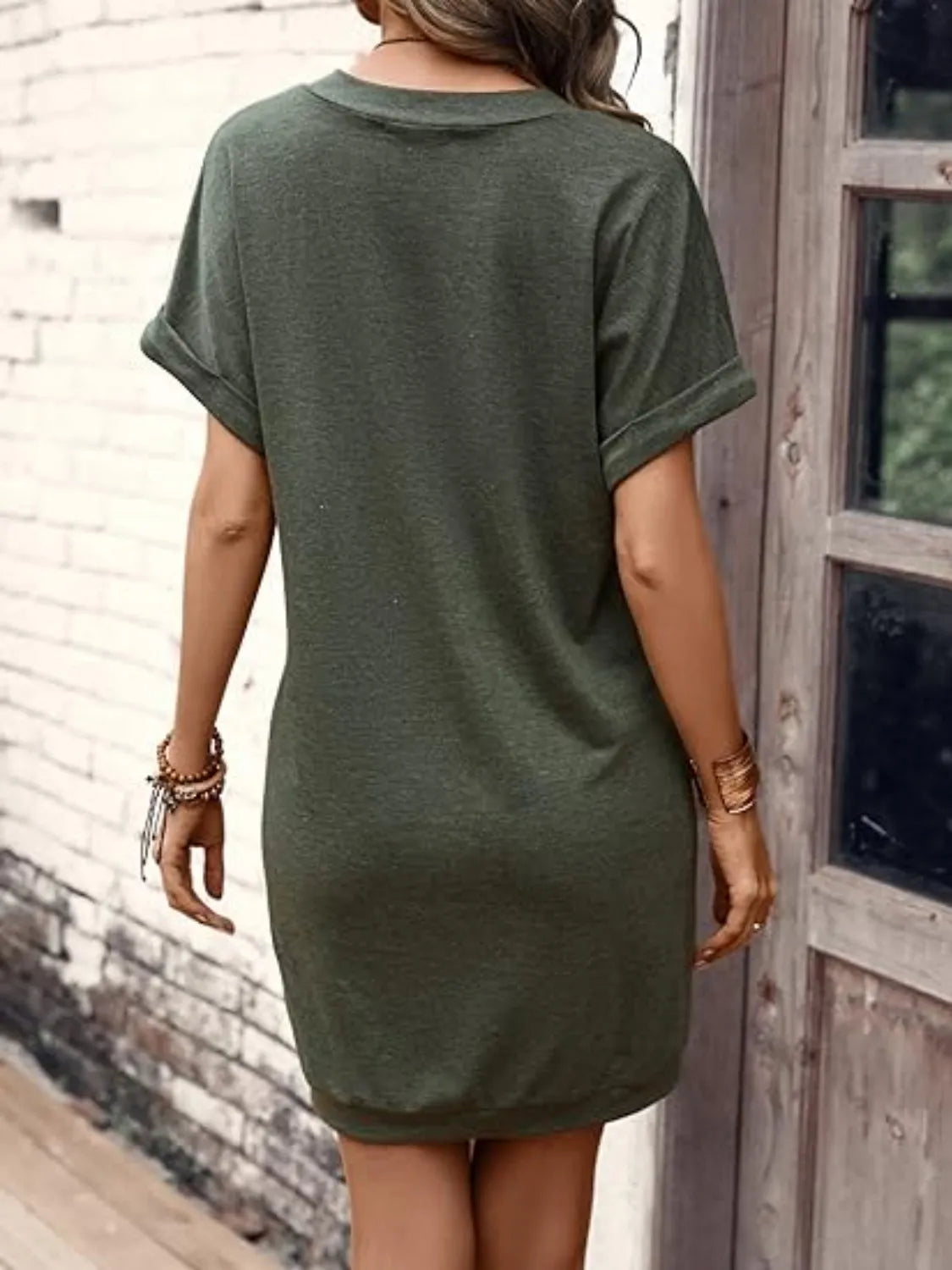 V-Neck Short Sleeve Mini Tee Dress