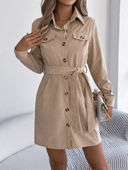 Button-Front Corduroy Shirt Dress