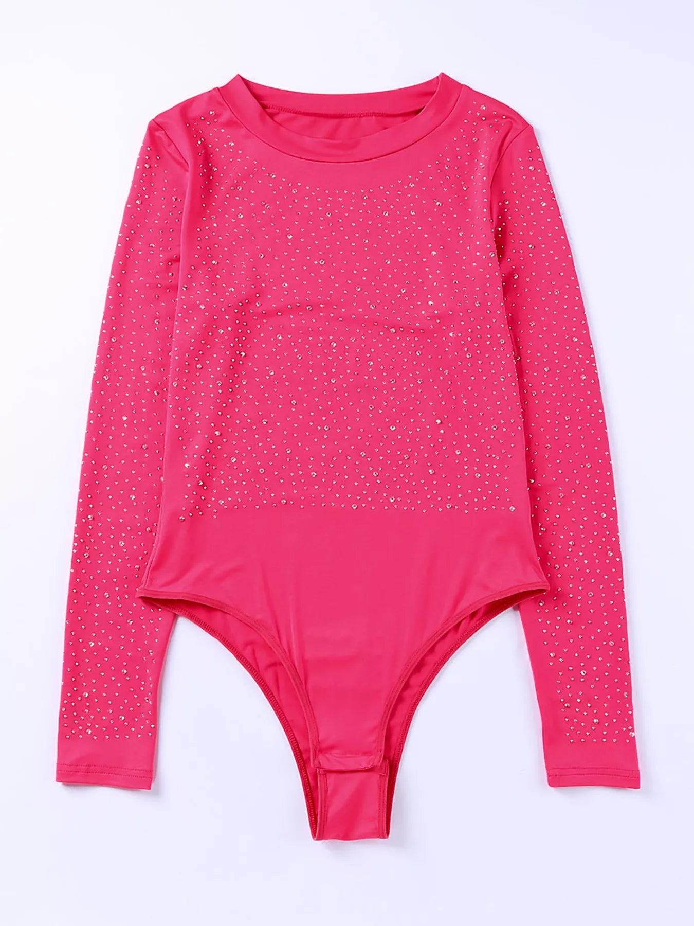 Rhinestone Round Neck Long Sleeve Bodysuit
