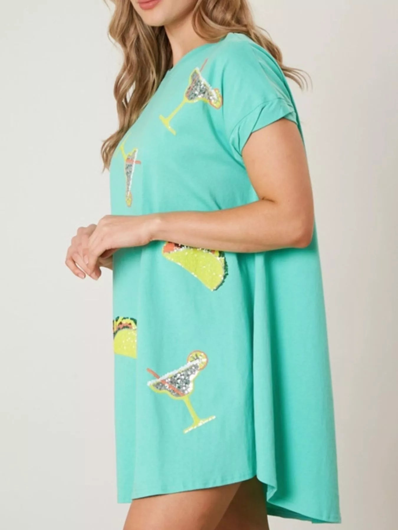 Sequin Short Sleeve Summer Tee Dress
