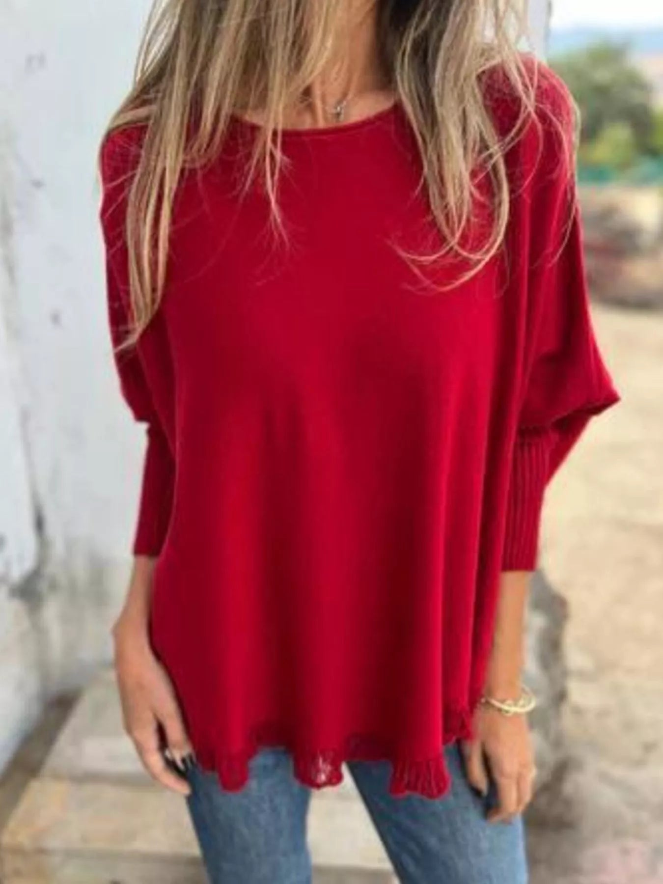 Full Size Round Neck Long Sleeve Knit Top with Lace Trim Plus Size