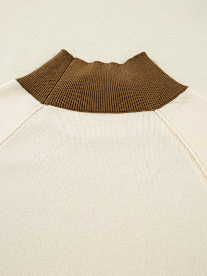 Color Block Mock Neck Long Sleeve Sweater