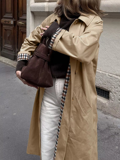 Checkered Lining Button Up Trench Coat