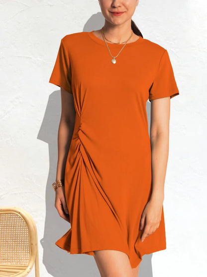 Ruched Short Sleeve Mini Tee Dress Orange