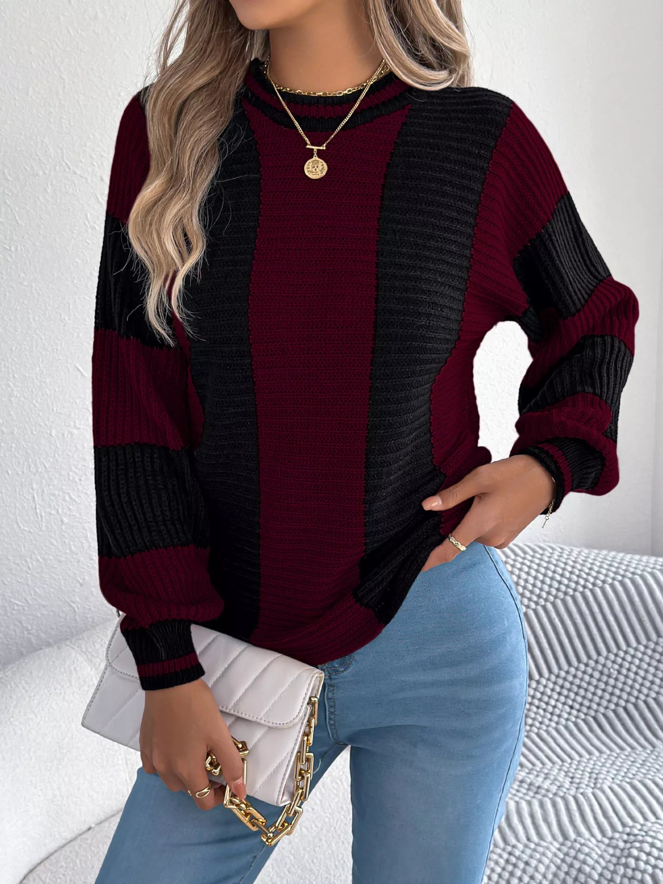 Color Block Round Neck Sweater
