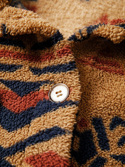 Western Aztec Pattern Fleece Button-Up Shacket