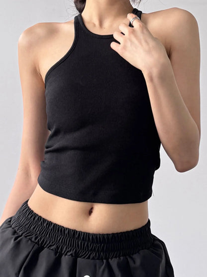 Ribbed Round Neck Crop Tank Top