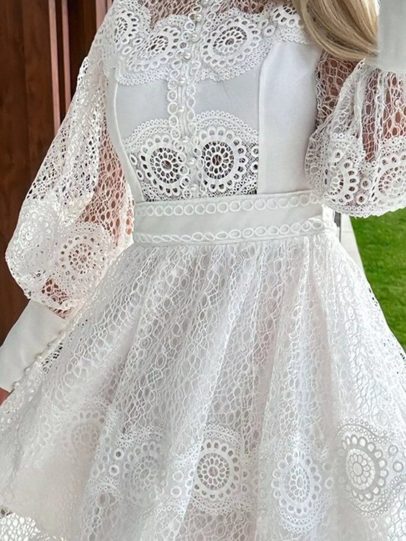 Lace Lantern Sleeve Mini Dress