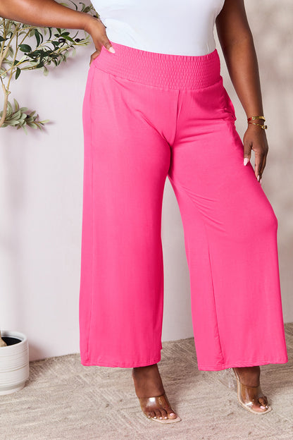 Smocked High-Waist Wide Leg Pants