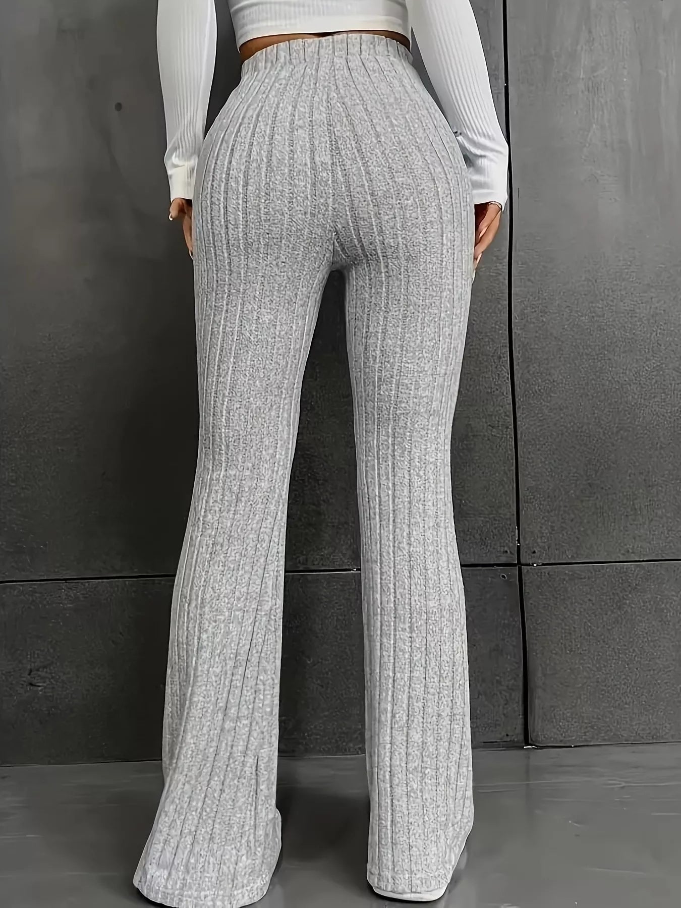 Plus Size Ribbed Knit High Waist Flare Pants