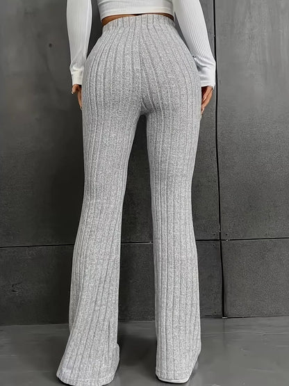 Plus Size Ribbed Knit High Waist Flare Pants