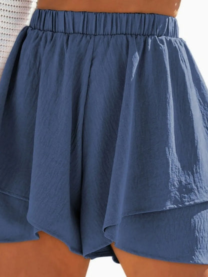 High-Waisted Elastic Waistband Layered Shorts Blue