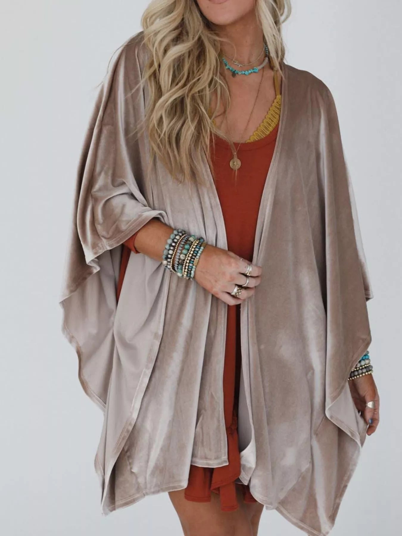 Open Front Draped Sleeve Cardigan Mocha