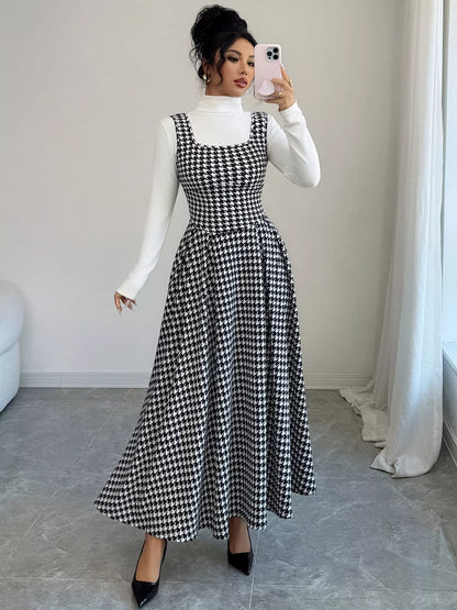 Houndstooth Sleeveless A-Line Dress
