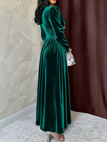 Velvet V-Neck Long Sleeve Maxi Dress