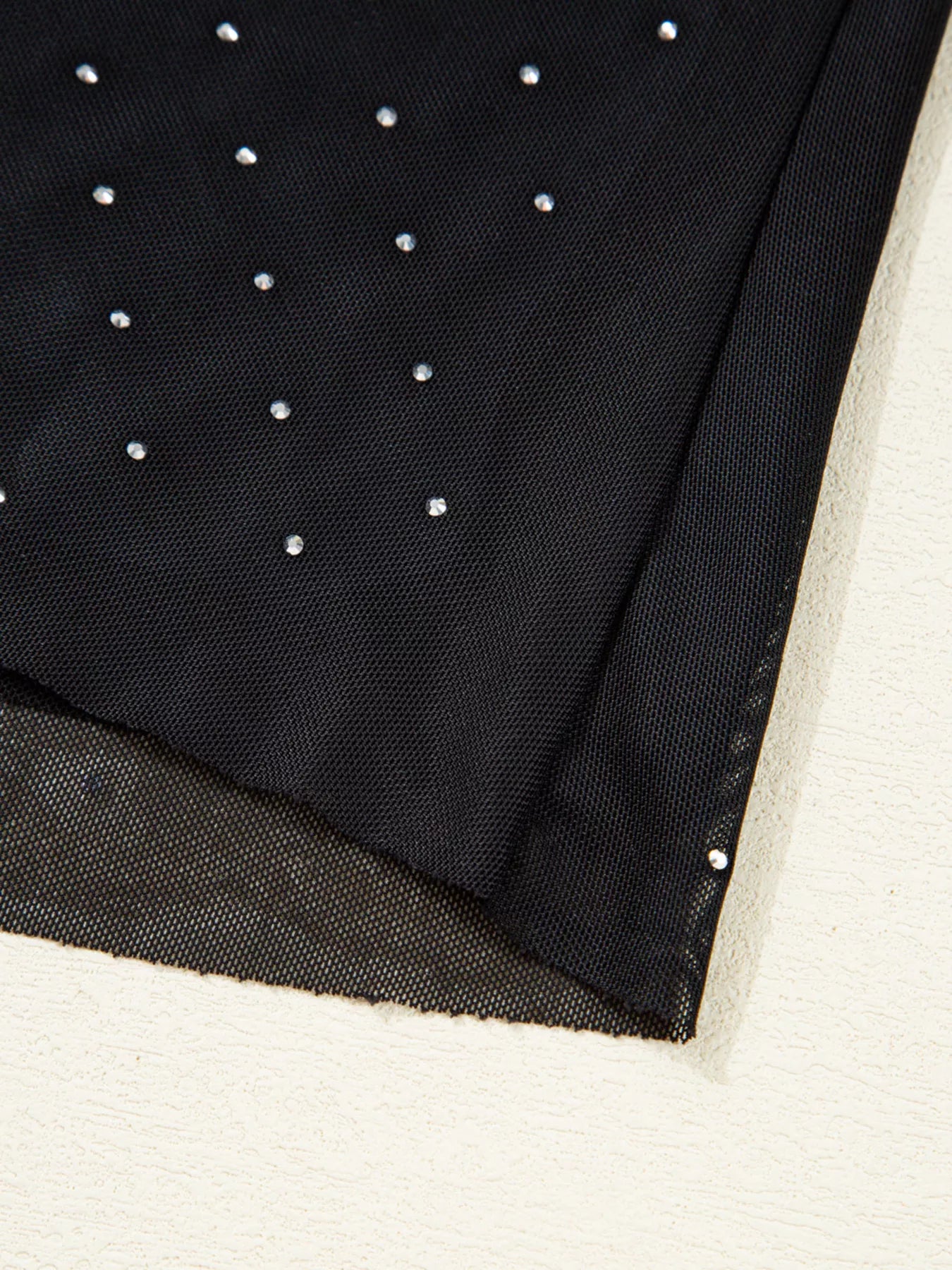 Rhinestone Embellished Mesh Long Sleeve Top