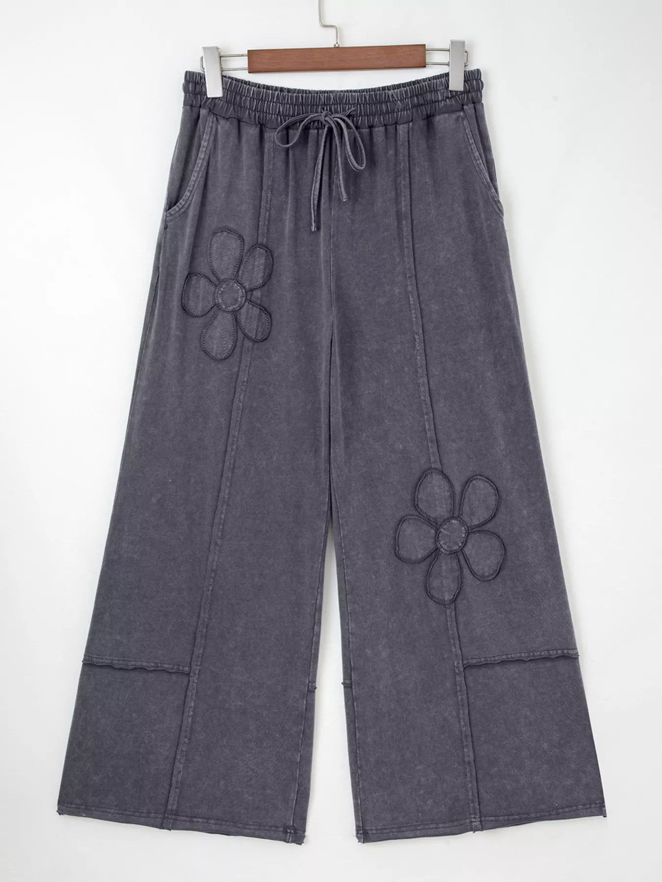 Flower Patch Mineral Washed Terry Knit Cropped Wide Leg Pants