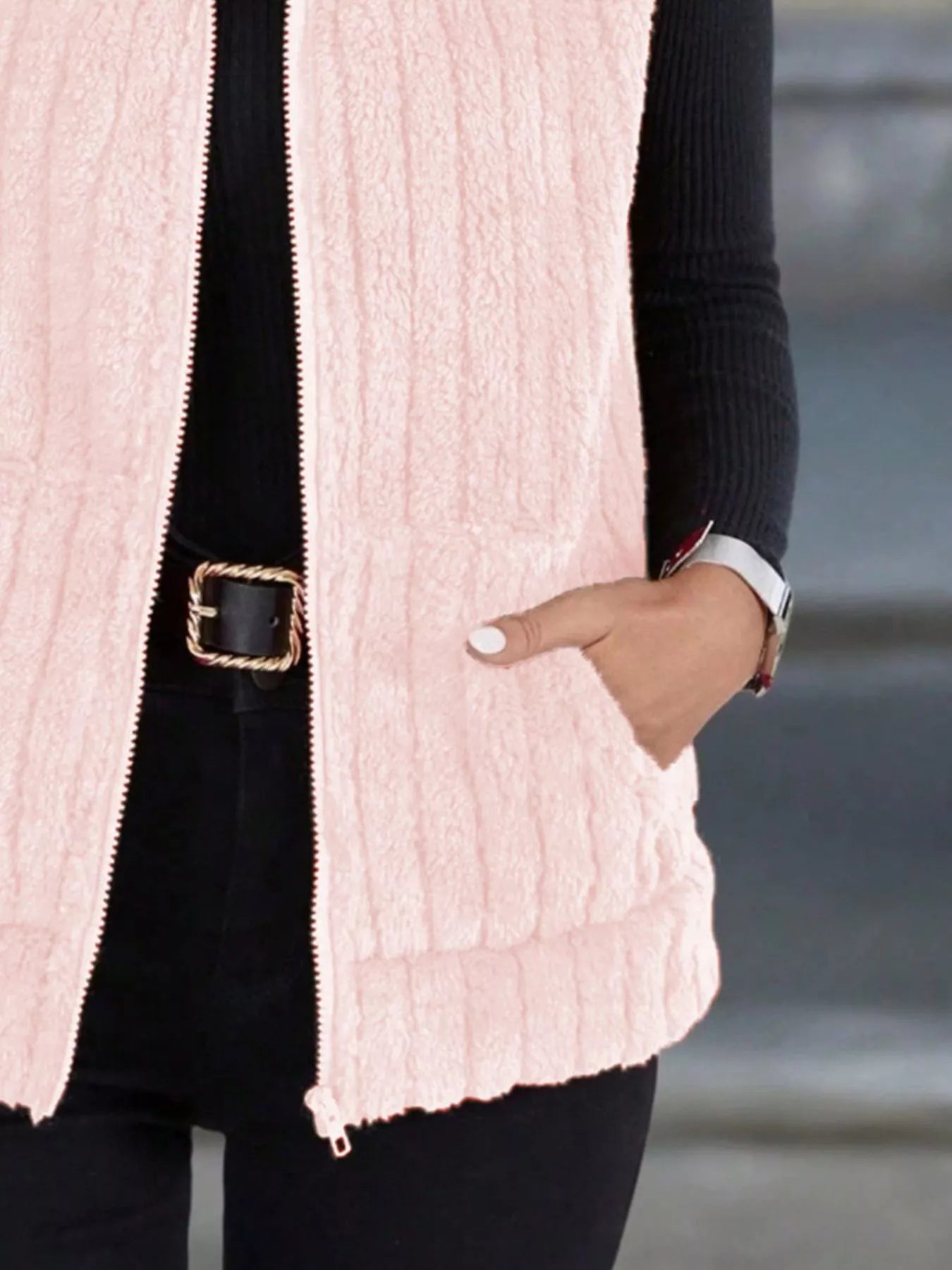 Full Size Fleece Zip-Up Vest Coat Plus Size