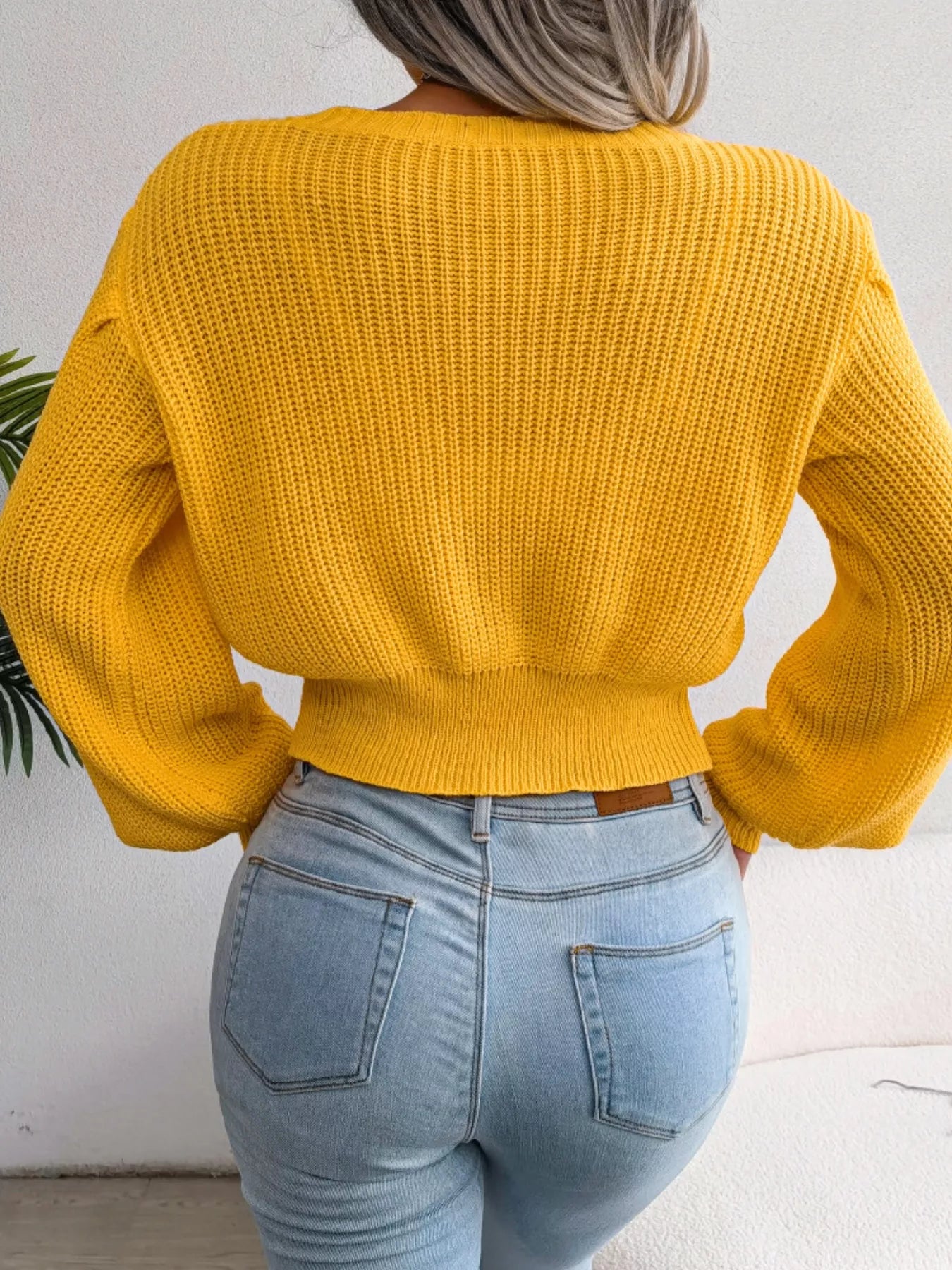 Cable Knit Round Neck Cropped Sweater