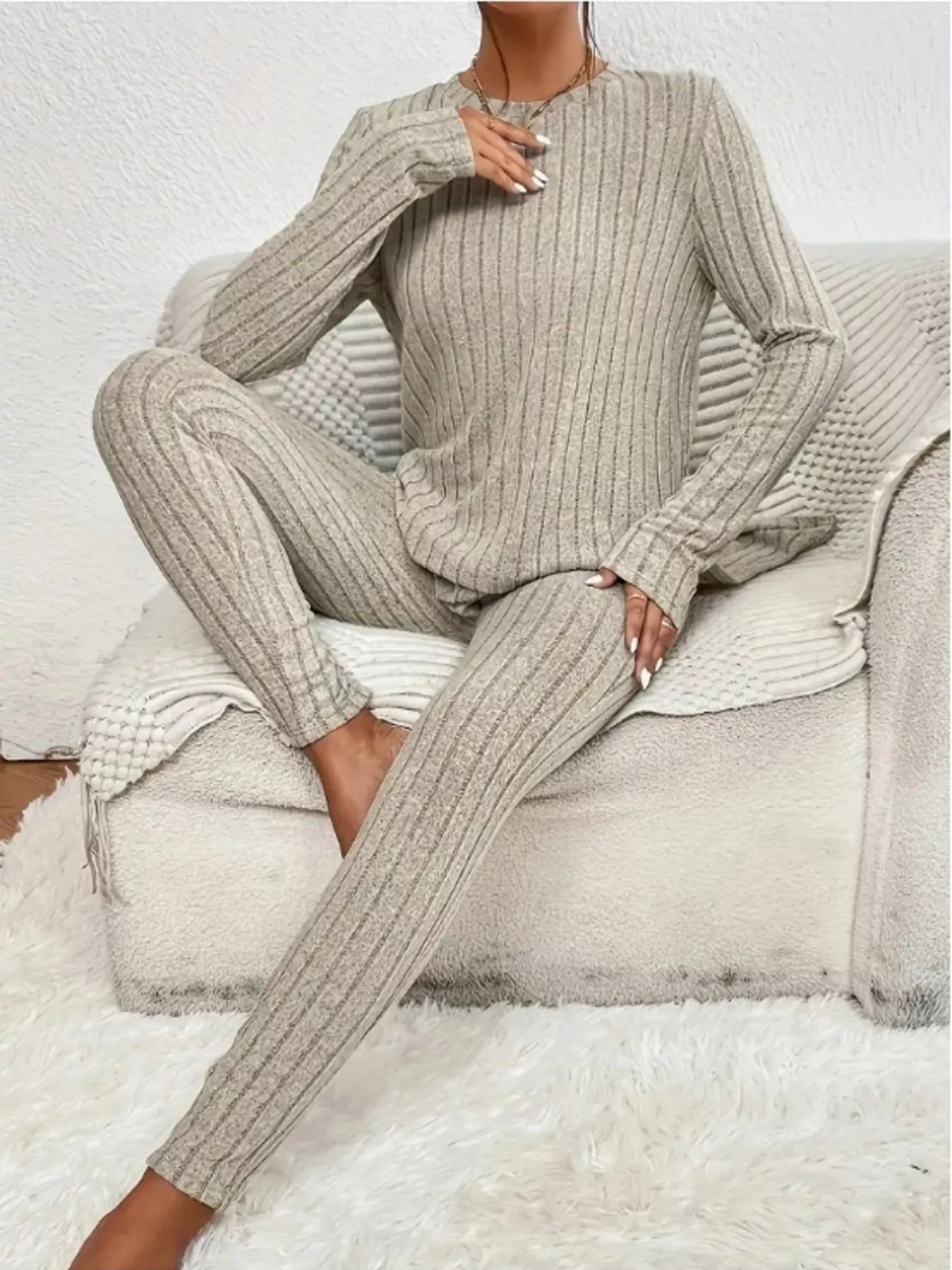 Side Slit Ribbed Top and Pants Set