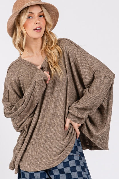 Back To School Sweater - SAGE + FIG Round Neck Batwing Sleeve Oversize Top