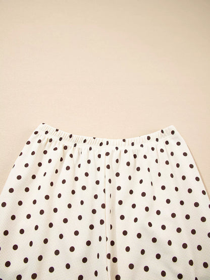 Polka Dot Notched Long Sleeve Top and Drawstring Joggers Lounge Set