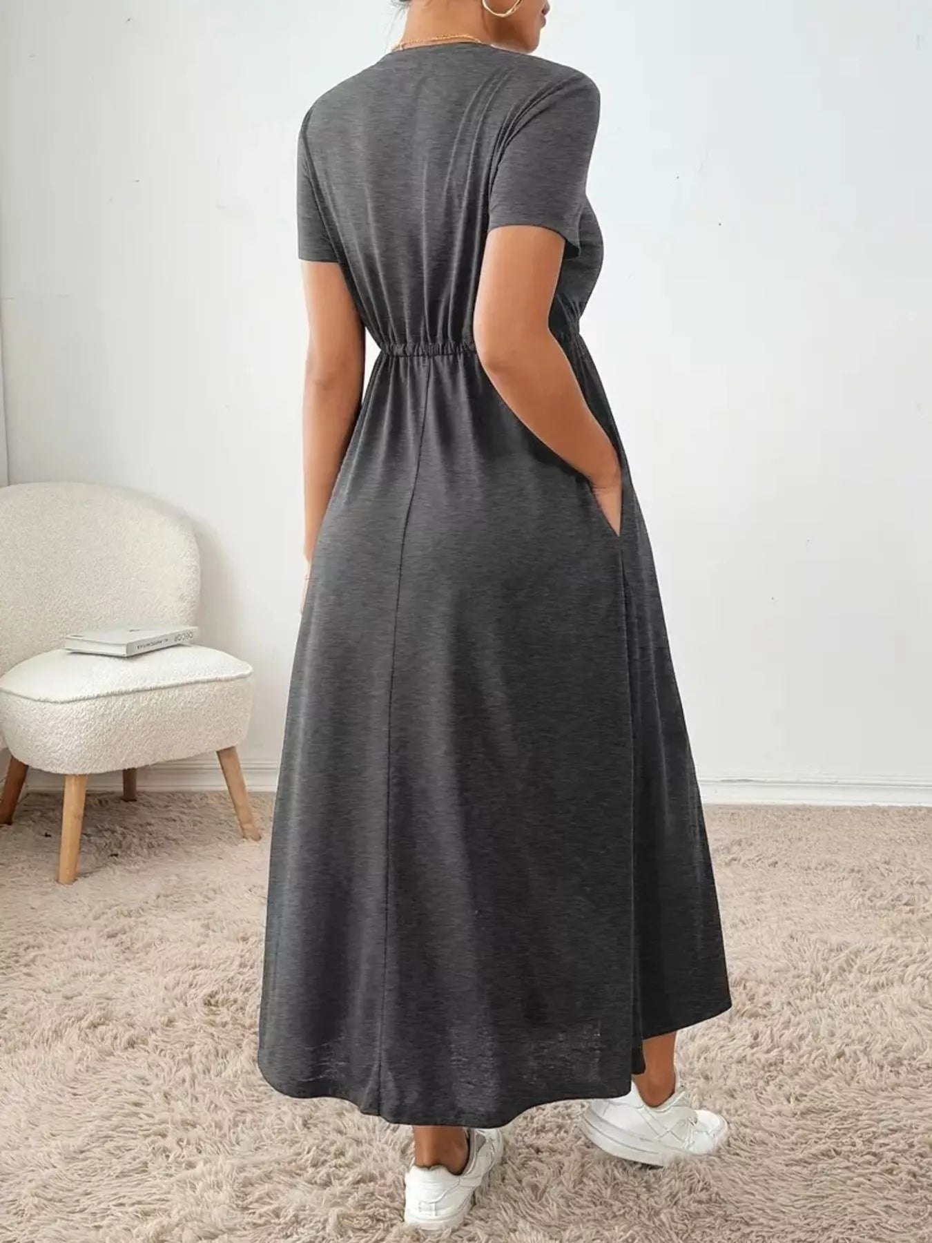 Casual Drawstring Waist Short Sleeve Tee Dress