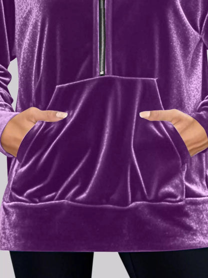 Full Size Half Zip Kangaroo Pocket Hoodie Plus Size