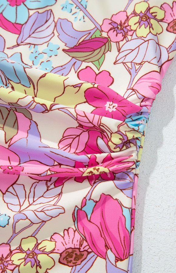 Floral Ruffle Trim Tummy Control One Piece Swimsuit