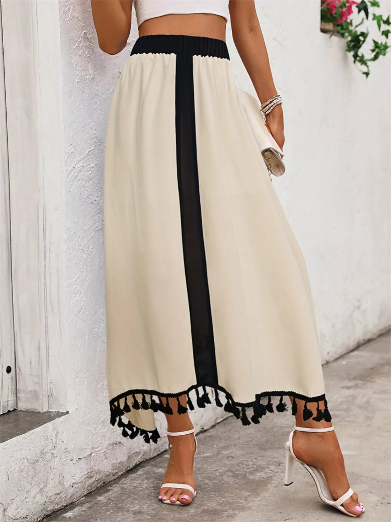 Tassel Trim High Waist Skirt