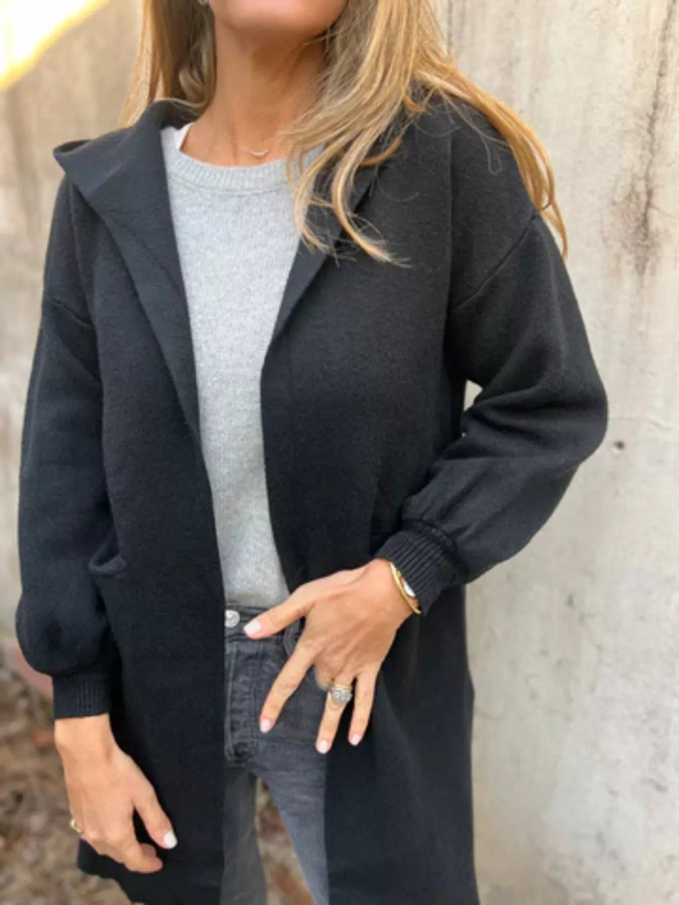 Full Size Open Front Hooded Cardigan Plus Size