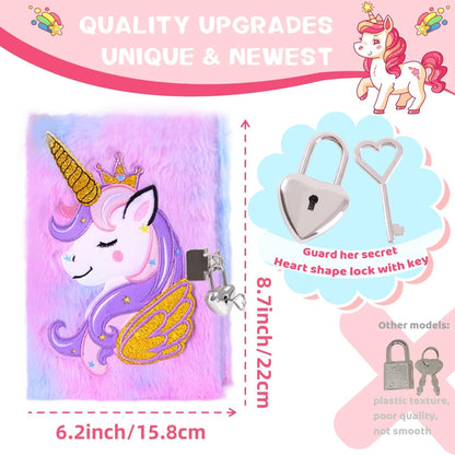 Girls Heart Diary with Lock and Keys - Cute Plush Secret Journal Notebook Gift Ages 6-8