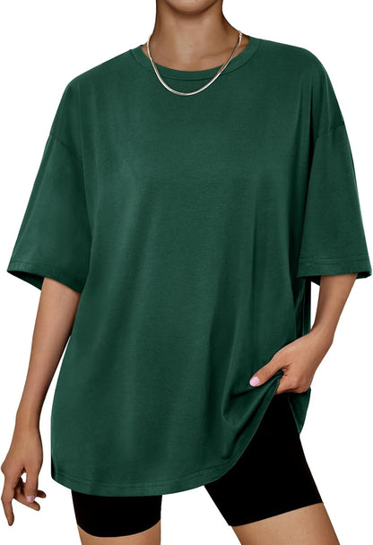 Women's Oversized Summer T-Shirt Short Sleeve Casual Workout Top Darkgreen