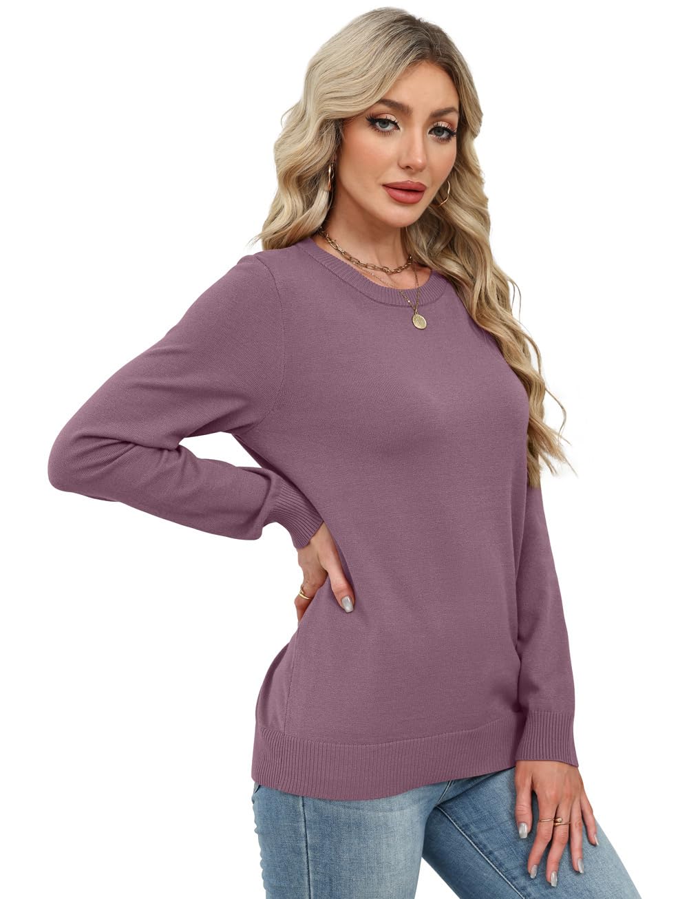 Women's Lightweight Sweaters - Long Sleeve Crewneck Pullover Tops