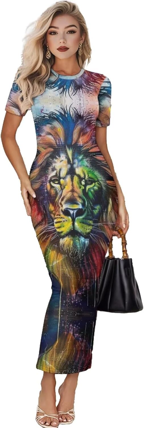 Women's Jamaican Flag Bodycon Midi Dress Short Sleeve A-jamaica