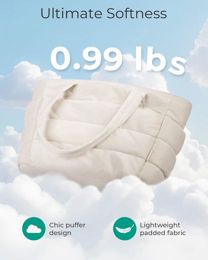 Women's Quilted Tote Bag Lightweight Puffy Shoulder Bag with Compartments